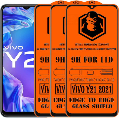 TWIGLO Edge To Edge Tempered Glass for VIVO Y21 2021(Pack of 3)