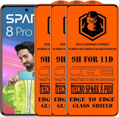 TWIGLO Edge To Edge Tempered Glass for TECNO SPARK 8 PRO(Pack of 3)