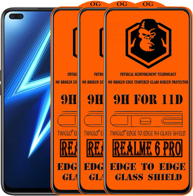 TWIGLO Edge To Edge Tempered Glass for REALME 6 PRO(Pack of 3)