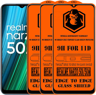 TWIGLO Edge To Edge Tempered Glass for REALME NARZO 50A(Pack of 3)