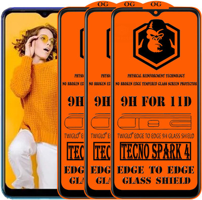 TWIGLO Edge To Edge Tempered Glass for TECNO SPARK 4(Pack of 3)