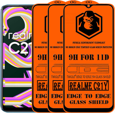 TWIGLO Edge To Edge Tempered Glass for REALME C21Y(Pack of 3)