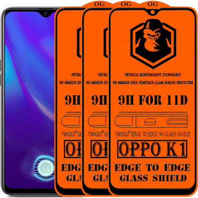 TWIGLO Edge To Edge Tempered Glass for OPPO K1(Pack of 3)