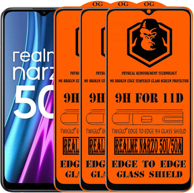 TWIGLO Edge To Edge Tempered Glass for REALME NARZO 50I(Pack of 3)