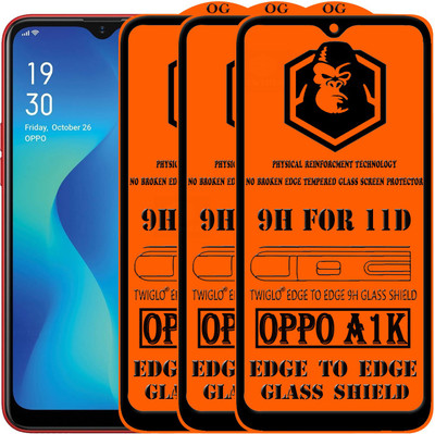 TWIGLO Edge To Edge Tempered Glass for OPPO A1K(Pack of 3)