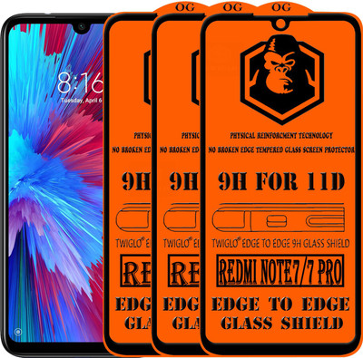 TWIGLO Edge To Edge Tempered Glass for REDMI NOTE 7(Pack of 3)