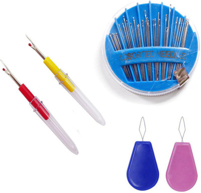 Crafts Haveli 3 Items Combo : 2 Seam Ripper, 30 Needles Compact, 2 Needle Threader Sewing Kit