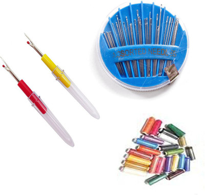 Crafts Haveli 3 Items Combo : 2 Seam Ripper, 30 Needles Compact, 10 Multi Thread Spool Sewing Kit