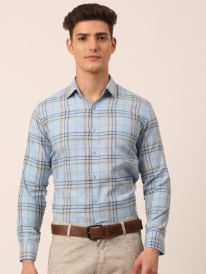 JAINISH Men Checkered Formal Blue Shirt