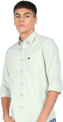 ARROW Men Striped Casual Yellow Shirt