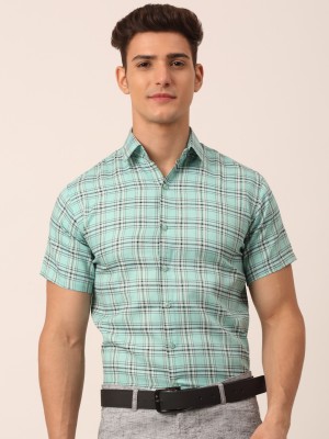 JAINISH Men Checkered Formal Green Shirt