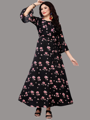 maruti fab Women Floral Print Anarkali Kurta(Black)