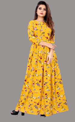 Hiral Creation Women Printed Anarkali Kurta(Yellow)