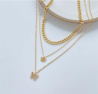 Vembley Layered necklace Set-Stylish Gold Plated Clavicle Chain Butterfly Necklace Gold-plated Plated Alloy Chain