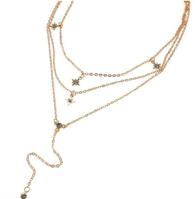 Vembley Vembley Gold Crystal Multi-Layer Chain Pendant Necklace for Women Gold-plated Plated Alloy Chain