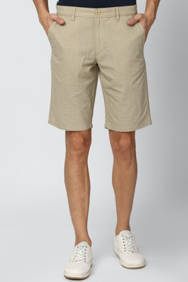 VAN HEUSEN Checkered Men Khaki Regular Shorts