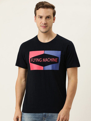 FLYING MACHINE Printed Men Round Neck Black T-Shirt