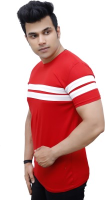 navjai Striped Men Round Neck Red T-Shirt