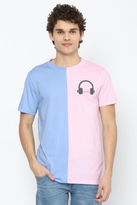 FOREVER 21 Colorblock Men Round Neck Blue, Pink T-Shirt