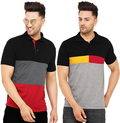 Leotude Colorblock Men Polo Neck Multicolor T-Shirt