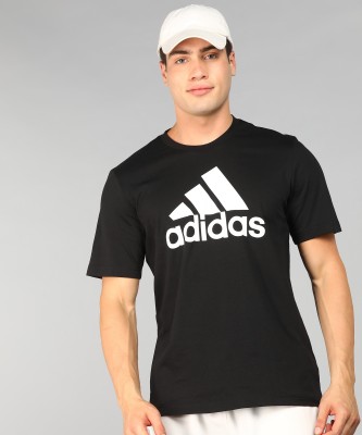 ADIDAS Printed, Typography Men Round Neck Black T-Shirt