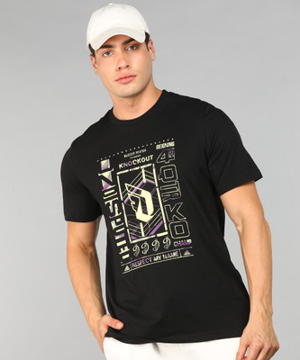 ADIDAS Printed, Typography Men Round Neck Black T-Shirt