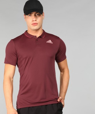 ADIDAS Solid Men Polo Neck Red T-Shirt