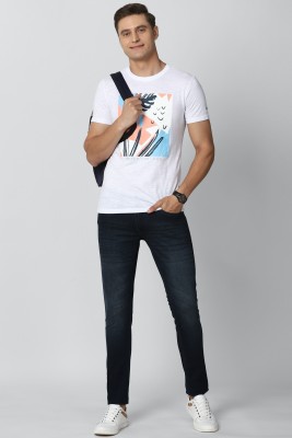 PETER ENGLAND Graphic Print Men Round Neck White T-Shirt