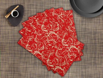 Dekor World Rectangular Pack of 6 Table Placemat(Red, Cotton)