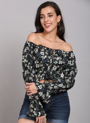 PRETTY LOVING THING Casual Floral Print Women Black Top