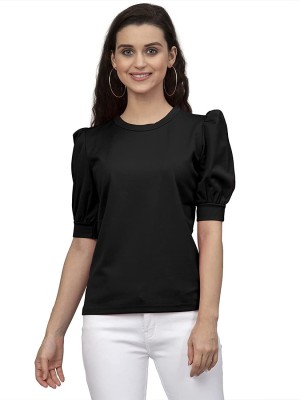 Nena Fashion Casual Solid Women Black Top