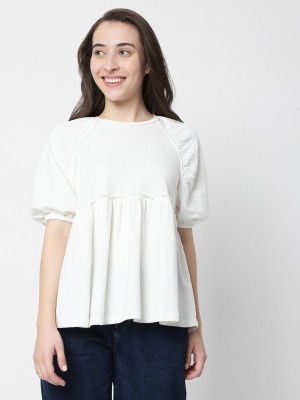 VERO MODA Casual Solid Women White Top