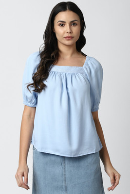 VAN HEUSEN Casual Solid Women Blue Top