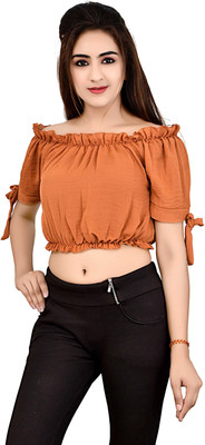 AN COLLECTION Casual Solid Women Brown Top