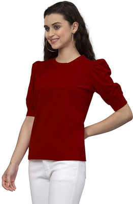 Nena Fashion Casual Solid Women Maroon Top