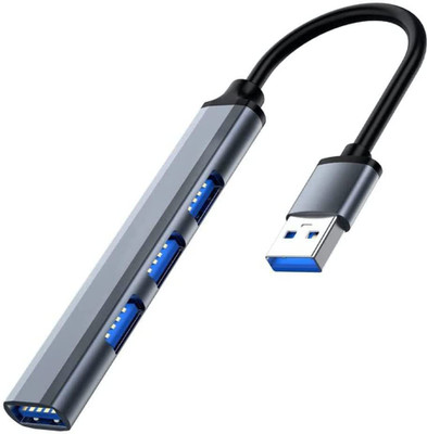 spincart USB 3.0 Slim Hub 4 USB Port High Speed Data Transfer For Computer Laptop USB 4 Port Hub 3.0 High Speed Data Transfer For Computer Laptop PC USB Hub(Gray)