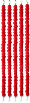 JH Gallery Artificial Marigold Fluffy Flowers Garlands Lines for Home & Office Decor(Red)