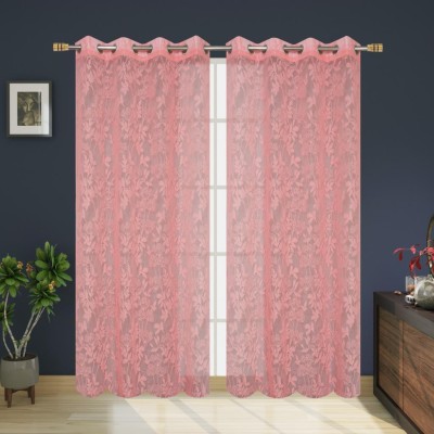 PICTAS 275 cm (9 ft) Net Semi Transparent Long Door Curtain (Pack Of 2)(Self Design, Baby Pink)