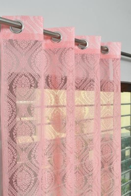 PICTAS 275 cm (9 ft) Net Semi Transparent Long Door Curtain (Pack Of 2)(Self Design, Baby Pink)