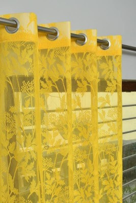 PICTAS 275 cm (9 ft) Net Semi Transparent Long Door Curtain (Pack Of 2)(Self Design, Yellow)