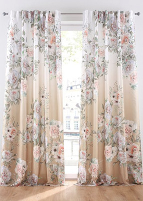 RD 274 cm (9 ft) Long Door Polyester Room Darkening Curtain (Pack Of 2)(White, Floral)