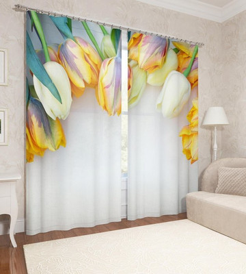 RD 274 cm (9 ft) Long Door Polyester Room Darkening Curtain (Pack Of 2)(White, Floral)