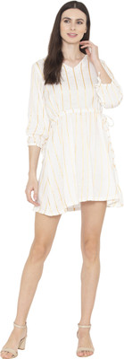 entellus Women A-line White Above Knee/Mid Thigh Length Dress