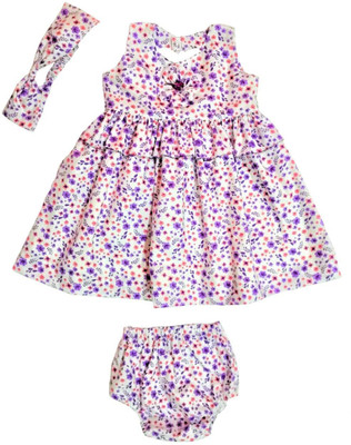 Little Aayu Baby Girls Casual Dress Bloomer, Hair Band(White, Purple & Pink)