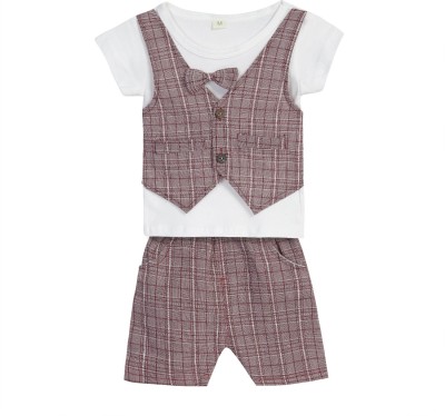 Bold N Elegant Baby Boys Party(Festive) Waistcoat Shorts(Pink, White)