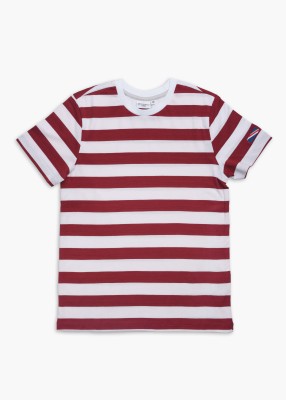 aydenz Boys Striped Pure Cotton T Shirt(Red, Pack of 1)