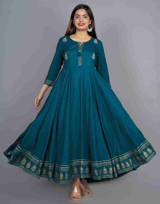 Mahalakshmi Creation Women Embroidered Anarkali Kurta(Blue)