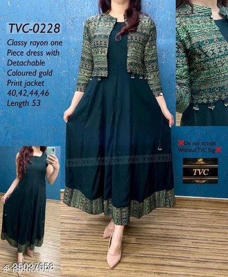 HEBA CREATION Women Printed Flared Kurta(Green)