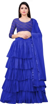 BIPIN ENTERPRISE Embroidered Semi Stitched Lehenga Choli(Light Blue, Gold)