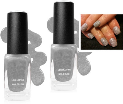 THTC Smooth & Perfect Finish Quick-dry Formulated Shimmer silver nail Polish Set SILVER(Pack of 2)